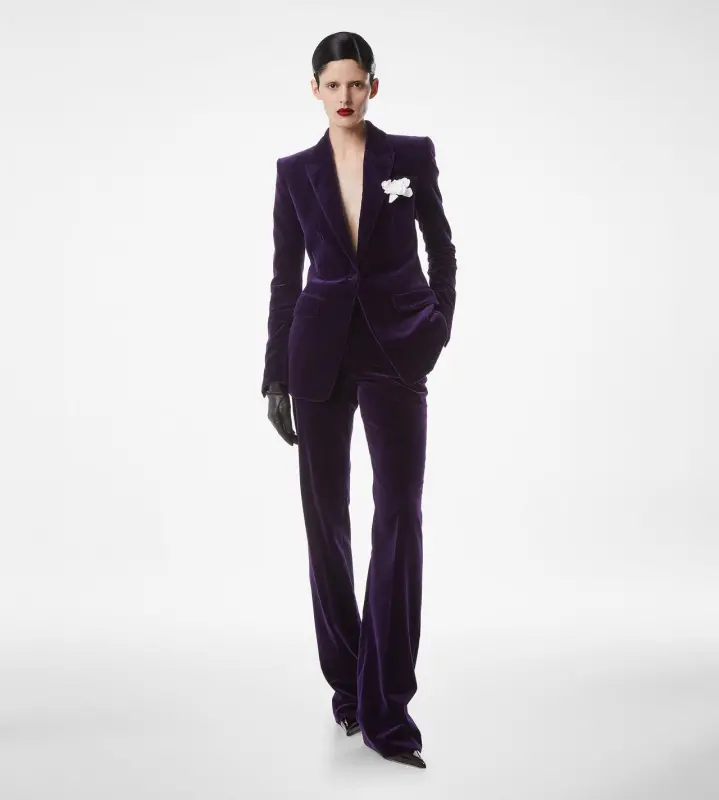 COTTON VELVET TAILORED STRAIGHT PANTS GEM VIOLET online